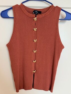 Lulus Conceptually Chic Rust Brown Ribbed Knit Button-front Tank Top - Size L